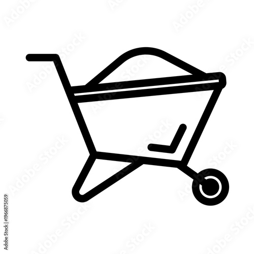 This line icon shows a wheelbarrow used to carry materials at construction sites. Suitable for building tools, labor systems, and interfaces related to manual transport and site operations.
