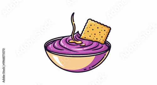 A purple dip swirled in a bowl with a cracker dipped in, and honey dripping