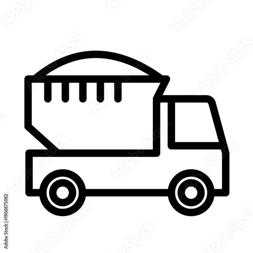 This line icon shows a cement truck used to transport and mix concrete for construction projects. Suitable for logistics apps, building systems, and interfaces related to infrastructure and material d