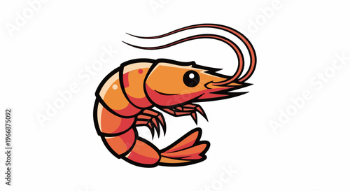 Cute cartoon shrimp with orange shell, black eyes, and long antennae