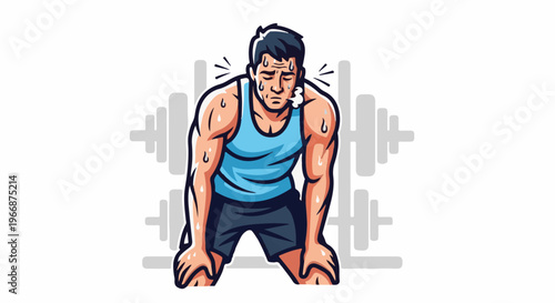 A sweaty man bends over, exhausted after a strenuous workout