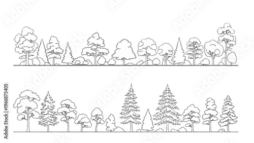 Vector CAD design style trees and foliage in a landscape vector