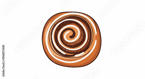 A visually appealing illustration of a sweet, swirled pastry with chocolate and white icing