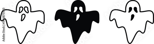 Three spooky ghosts in varying shades of white and black float