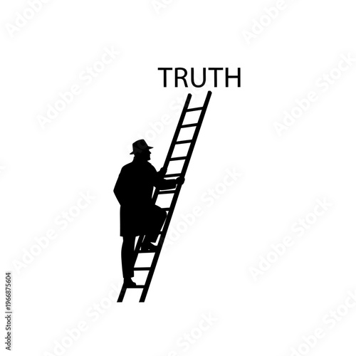 Silhouette of a man climbing a ladder towards the word truth.