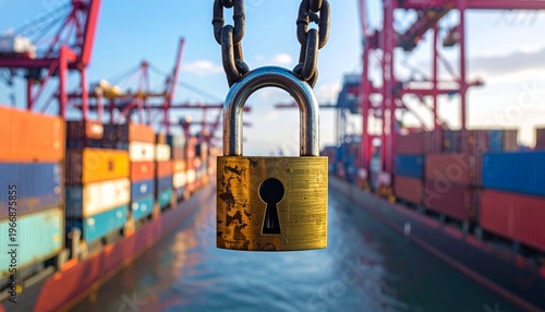 Secure Shipping Port Logistics and Global Trade Security Concept.