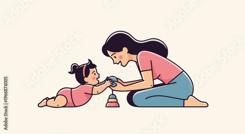 Mother and baby playing with a toy, bonding together