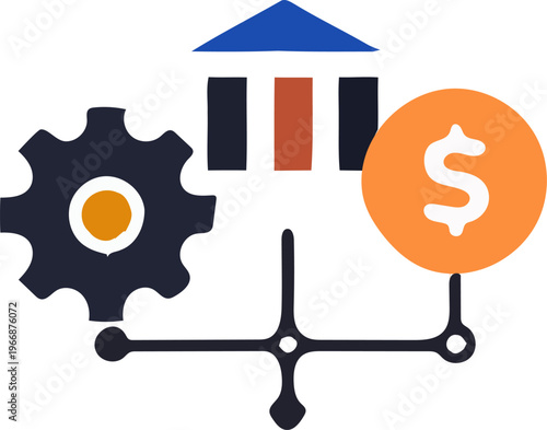 Financial Process Automation Icon with Gear and Currency for Fintech Workflow. Optimized for financial process automation, fintech workflow optimization, and automated banking system UI