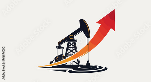 Oil pumpjack with ascending red arrow symbolizing growth and progress