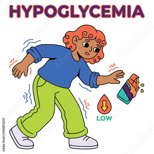 Understanding Hypoglycemia Medical Health Symptoms of Low Blood Sugar in a Character Illustration for Healthcare Education