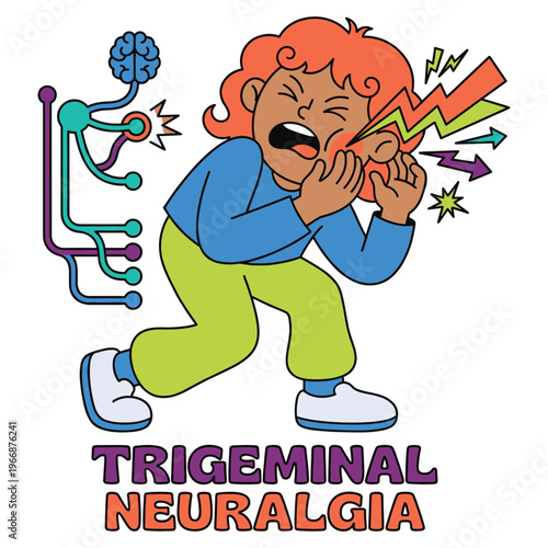 Medical Health Disease Symptoms Character experiencing severe trigeminal neuralgia pain, a healthcare challenge requiring attention