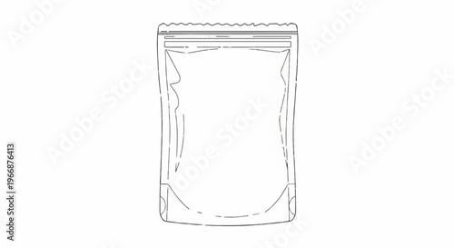 Line drawing of a clear, stand-up pouch with a resealable zipper closure