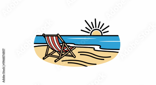 Beach chair facing the ocean with sun setting over waves