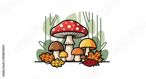 Autumn mushrooms and leaves illustration