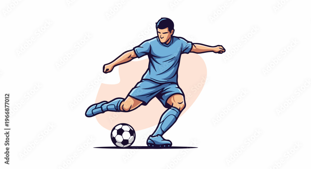 Obraz premium Dynamic illustration of a soccer player in action, kicking a ball