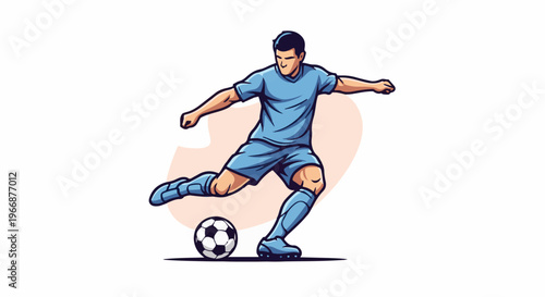 Dynamic illustration of a soccer player in action, kicking a ball