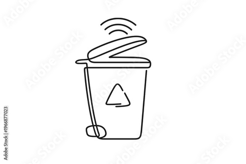 Smart recycling bin sketch with open lid and wireless signal icon