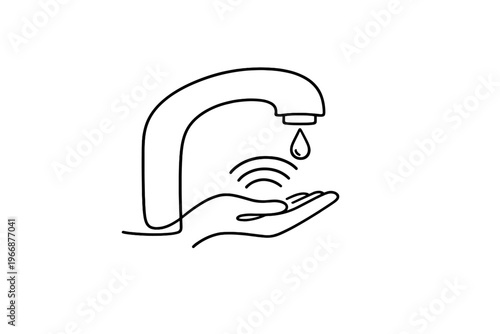 Automatic touchless faucet with hand and water drop line art