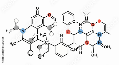Detailed chemical structure with organic bonds, rings, and atoms