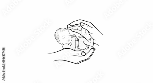 Gentle hands cradle a sleeping infant, symbolizing care and protection