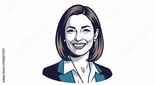 Smiling woman in business attire, with bobbed brown hair and pearl earrings