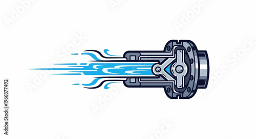 Mechanical device expelling blue energy stream with speed lines