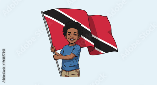 Cheerful boy proudly waves the national flag
