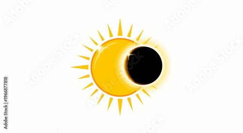 Stylized depiction of a partial solar eclipse with bright sun rays