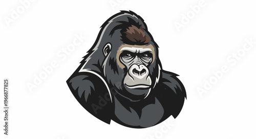 Stylized illustration of a powerful gorilla's head with dark fur