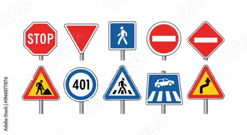 Collection of various road and traffic signs