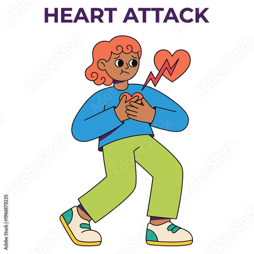 Vector illustration of a character experiencing acute chest pain, a critical medical health symptom indicating serious cardiac disease and urgent healthcare attention
