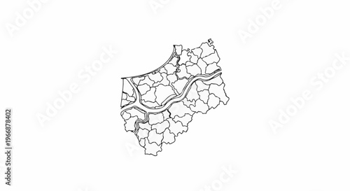 Abstract map illustration showing river system and dividing lines