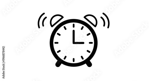 Simple black alarm clock ringing on white background