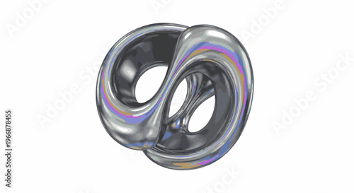 Abstract chrome-like torus shape with iridescent light reflections