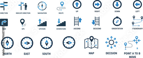 Navigation Icons Set Direction Indicate Direction Navigation Route Turn GPS Upstairs Downstairs