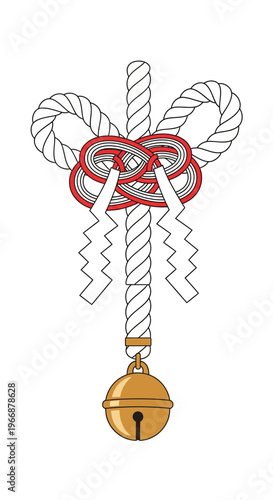 Japanese Shinto Suzu Bell and Shimenawa Rope Ornament
