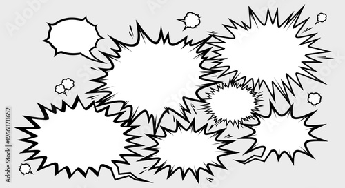 Comic Book Style Speech Bubbles and Explosive Sound Effect Elements