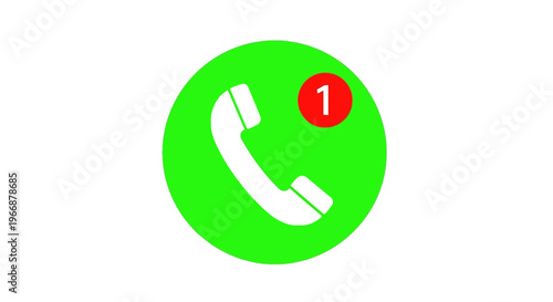 Notification icon of a green circle with a white phone and a red alert bubble containing the number 1 on a plain white background.