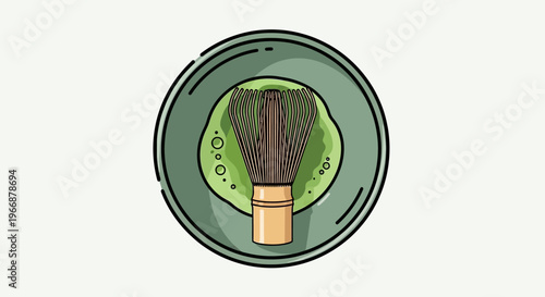Matcha Tea Whisk in a Bowl Vector Illustration