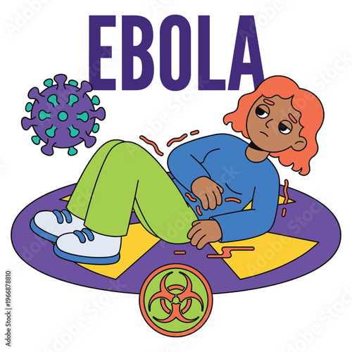 Illustration of a character experiencing severe Ebola disease symptoms, highlighting critical medical health concerns and global healthcare challenges