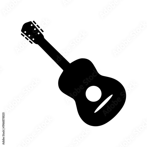 Acoustic Guitar Silhouette Icon for Music Design.