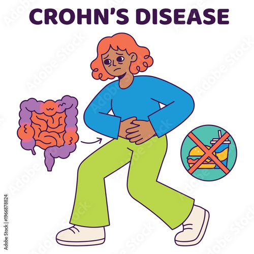 Understanding Crohn's Disease Symptoms A Character Illustrates Medical Health Challenges and Healthcare Needs