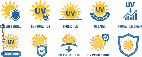 UV Protection Icons Set Sun Shield Ultraviolet Safety Vector Collection