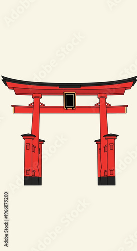 Traditional Japanese Red Torii Gate Illustration