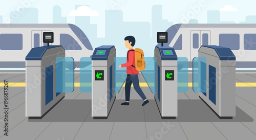 Commuter Passing Through Automatic Subway Ticket Gate