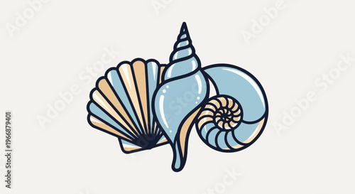 Artistic representation of aquatic shells in blue and tan hues