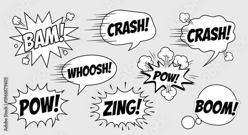 Comic Book Action Sound Effects Speech Bubbles Set