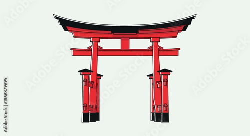 Traditional Japanese Red Torii Gate Illustration
