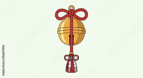 Traditional Japanese Suzu Bell with Red Cord and Tassel