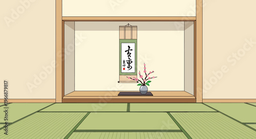 Traditional Japanese Tatami Room with Tokonoma Alcove